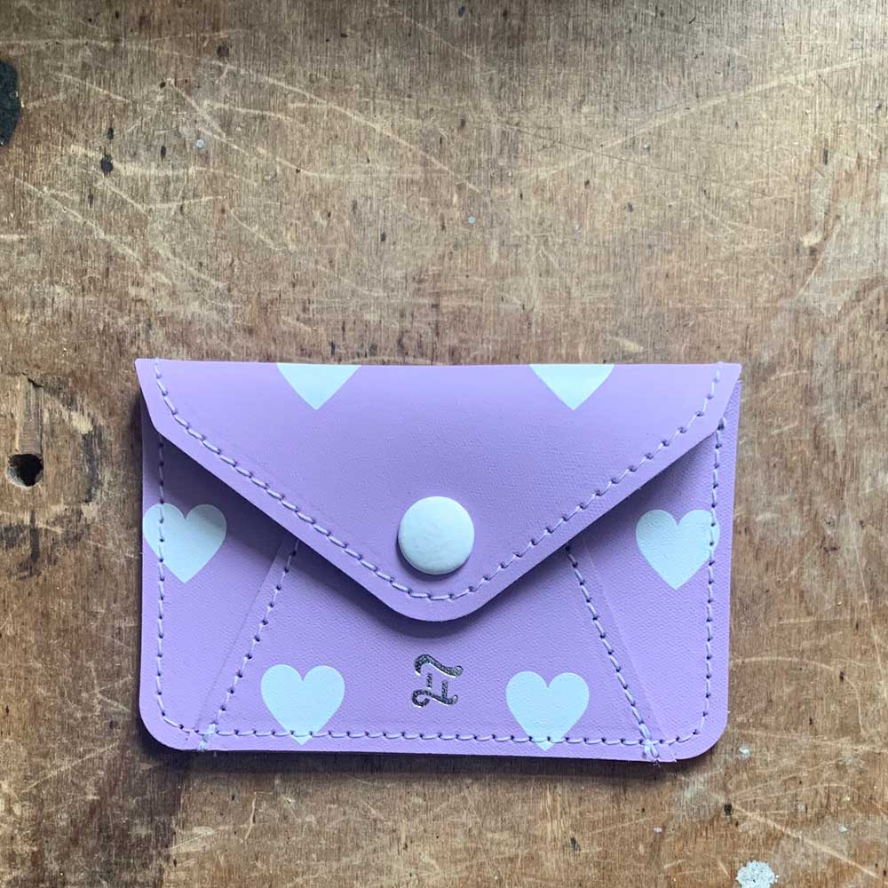 CARD WALLET LILAC HEARTS- Leather Card Holder – GRAFEA